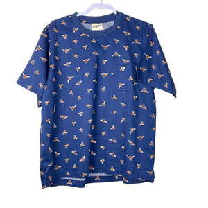 Creme Navy Blue Bee Print Short Sleeve Pocket Tee Mens Size 7 / XL